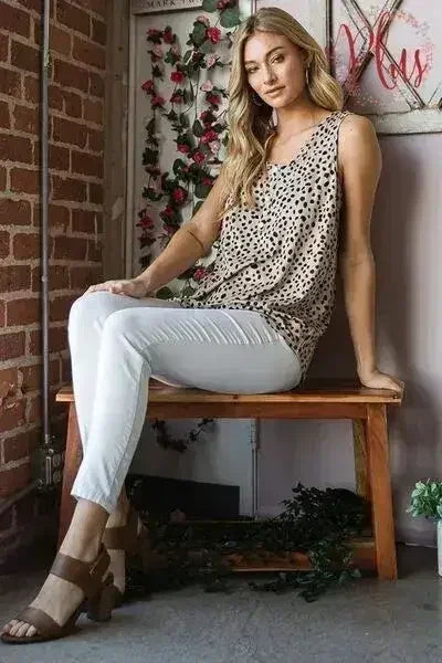 Haut sans manches Heimish à imprimé animalier, boutonné sur le devant, taille plus
