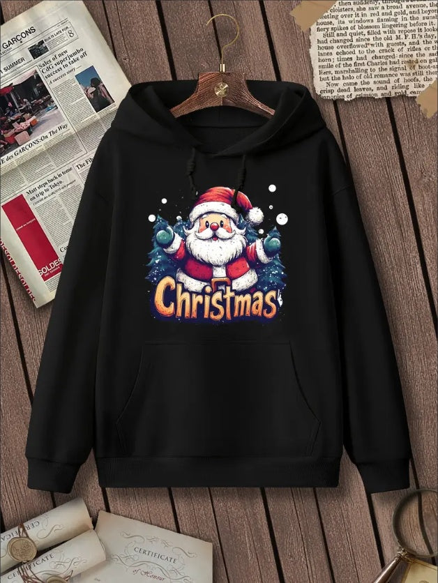 Sweat à Capuche Kawaii Père Noël – Sweat de Noël Graffiti Femme