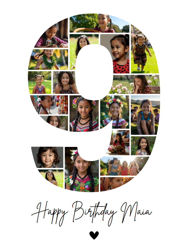 9th Birthday Milestone Photo Collage Template – Customizable Canva Design