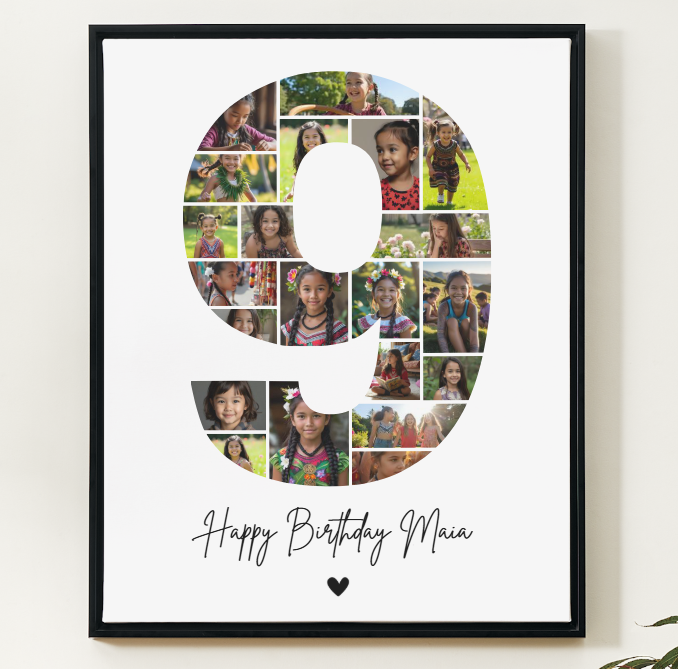 9th Birthday Milestone Photo Collage Template – Customizable Canva Design