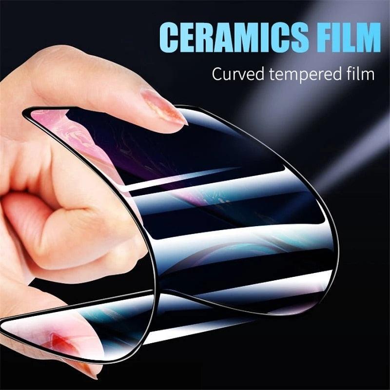 3 Films en Verre Trempé Céramique de Protection 100D pour iPhone 14 13 12 Mini 11 Pro XR XS Max X 8 7 Plus SE 2020, Film de Protection d'écran Souple en Série Verre Trempé