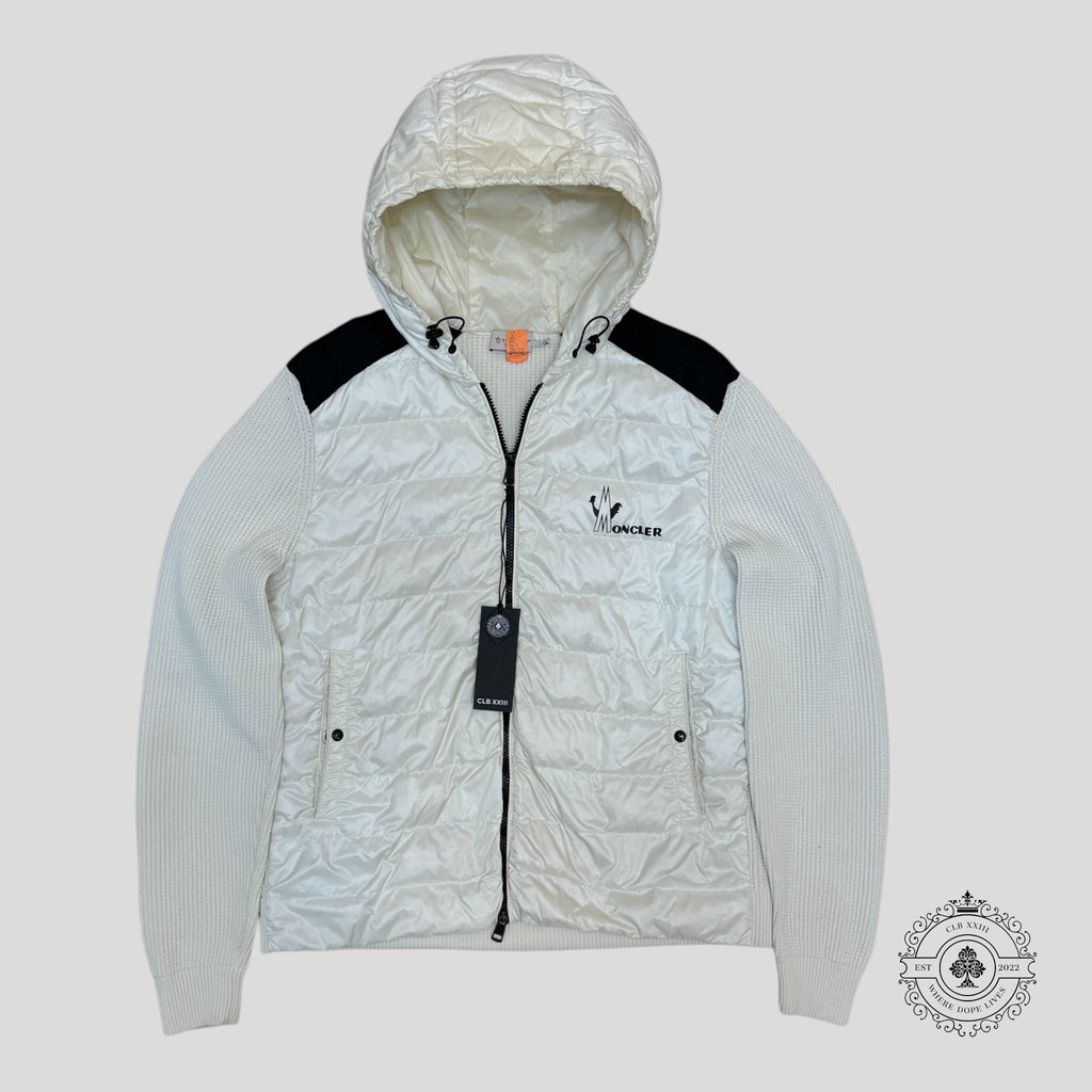 Veste Moncler en maille gaufrée à devant matelassé, couleur crème