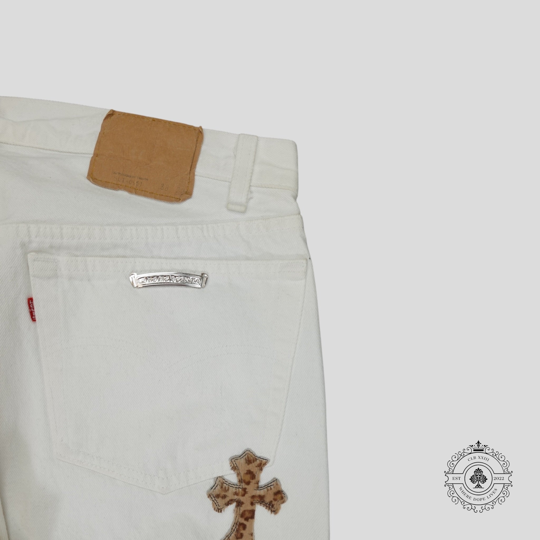 Jean Chrome Hearts Levis Cross Patch Blanc / Léopard