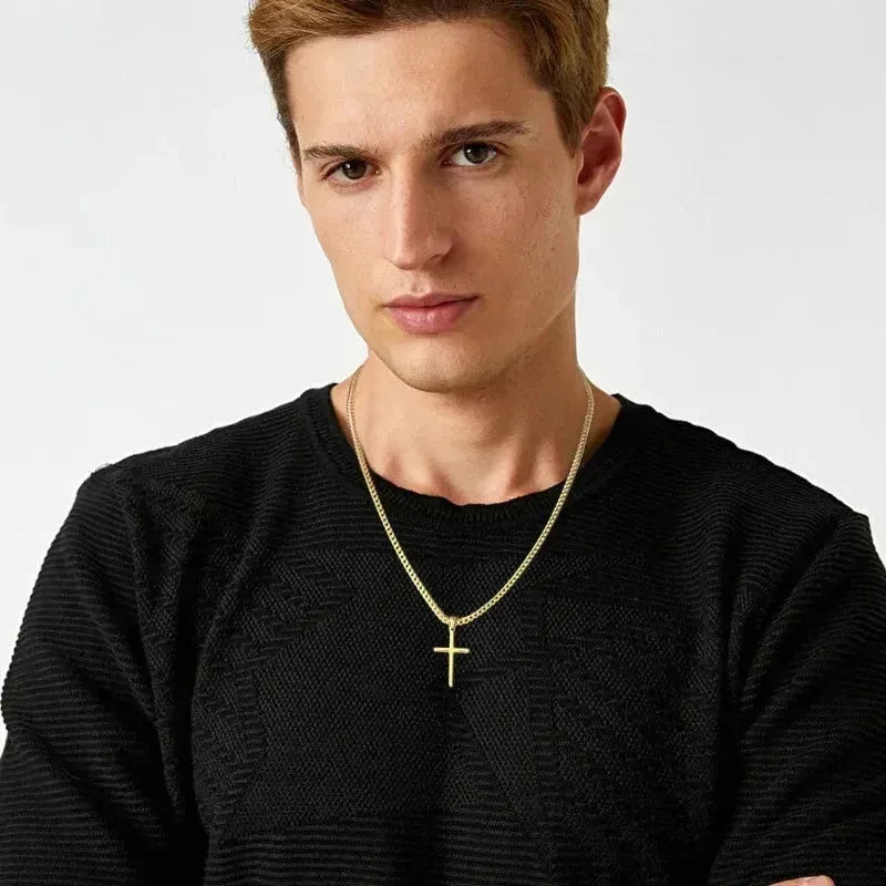 Chaîne à maillons avec pendentif croix punk pour hommes et femmes, en acier inoxydable 316L, collier hip-hop, bijoux de mode or et argent, cadeau étanche