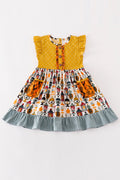 Robe de soirée à volants à pois jaune platine