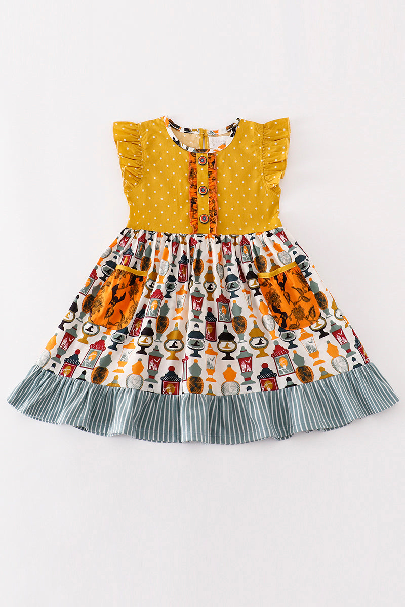 Robe de soirée à volants à pois jaune platine
