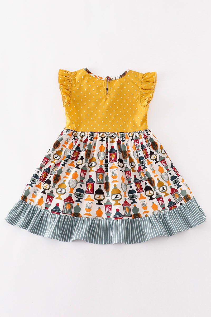 Robe de soirée à volants à pois jaune platine