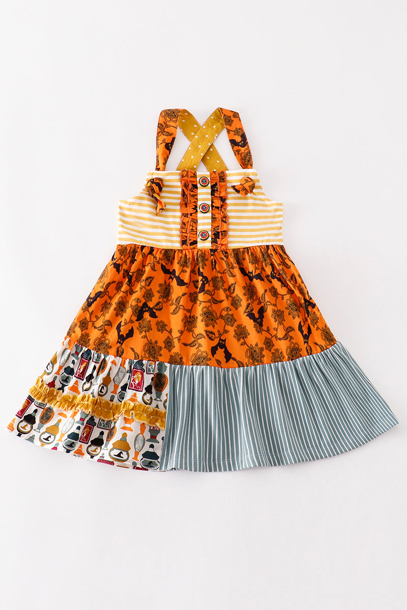 Robe chasuble imprimée Halloween jaune platine