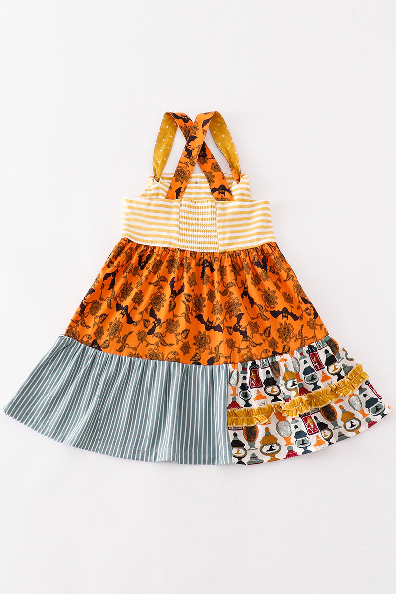 Robe chasuble imprimée Halloween jaune platine
