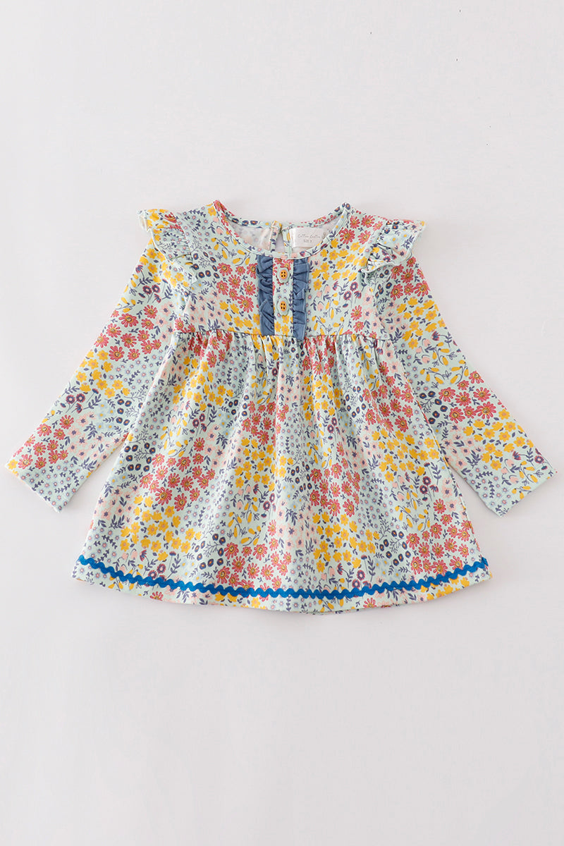 Robe à volants imprimé floral Platinum Blue