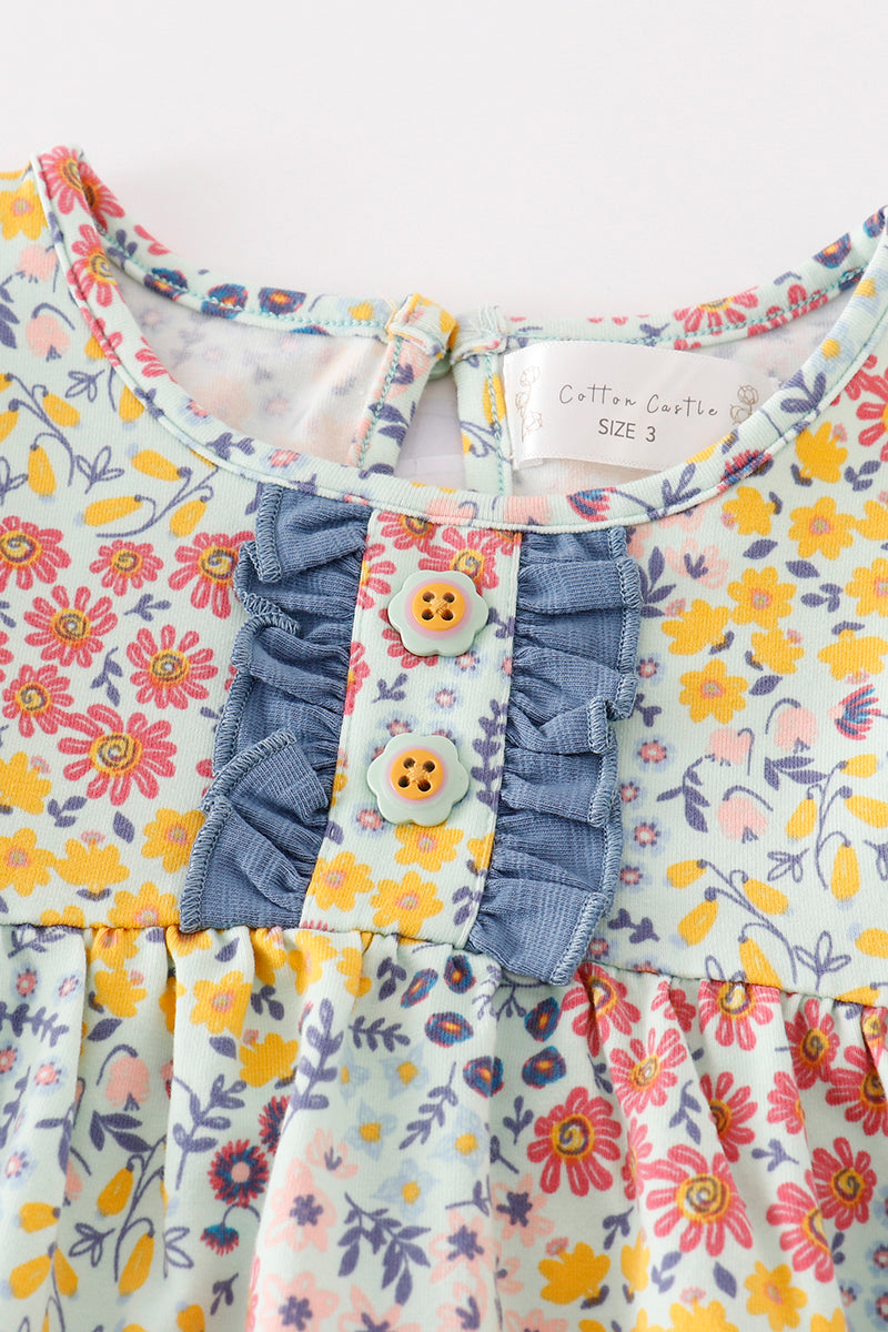 Robe à volants imprimé floral Platinum Blue