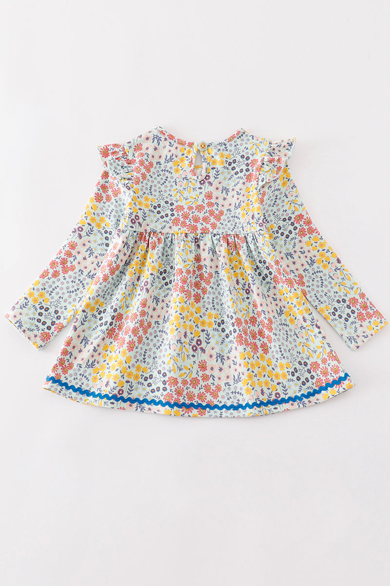 Robe à volants imprimé floral Platinum Blue