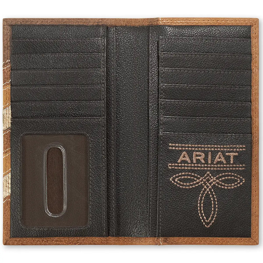 Portefeuille de rodéo Ariat en cuir avec patchwork à chevrons (marron/beige) pour homme