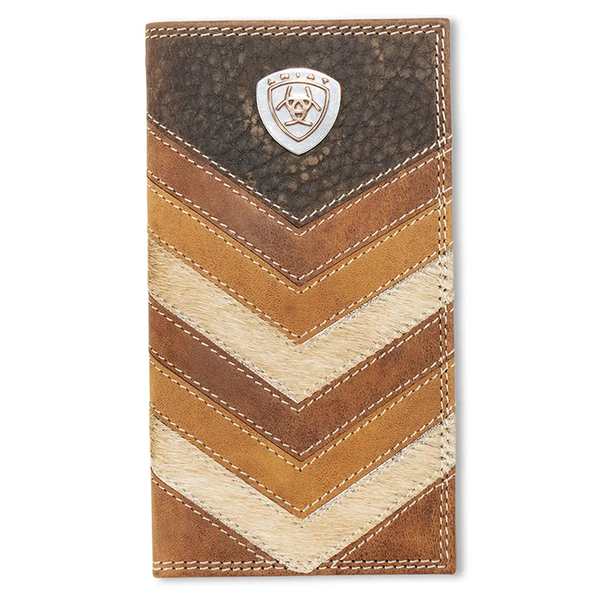 Portefeuille de rodéo Ariat en cuir avec patchwork à chevrons (marron/beige) pour homme
