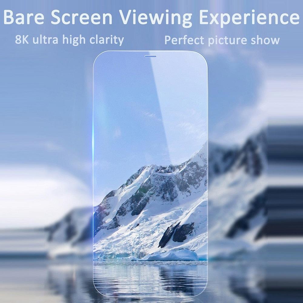4 Films Verre Trempé pour iPhone 14 13 12 11 Pro Max Mini Protection Écran pour iPhone 14 Plus XS XR X 8 7 6S 5 5S SE Film HD Verre Protection plein écran HD pour iPhone