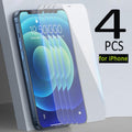 4 Films Verre Trempé pour iPhone 14 13 12 11 Pro Max Mini Protection Écran pour iPhone 14 Plus XS XR X 8 7 6S 5 5S SE Film HD Verre Protection plein écran HD pour iPhone