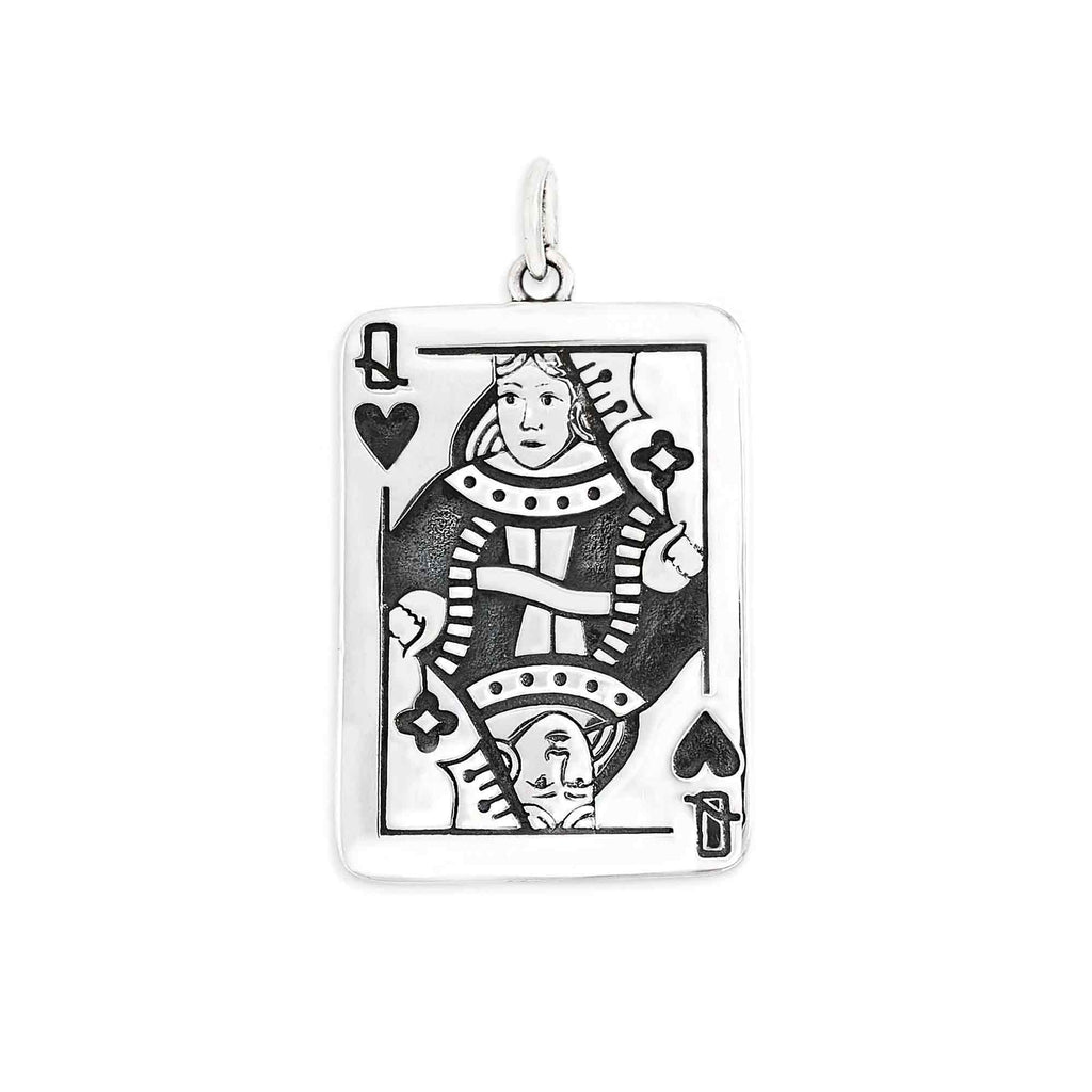 Collier Reine de Cœur en argent sterling – Pendentif carte à jouer sur chaîne de 45 cm