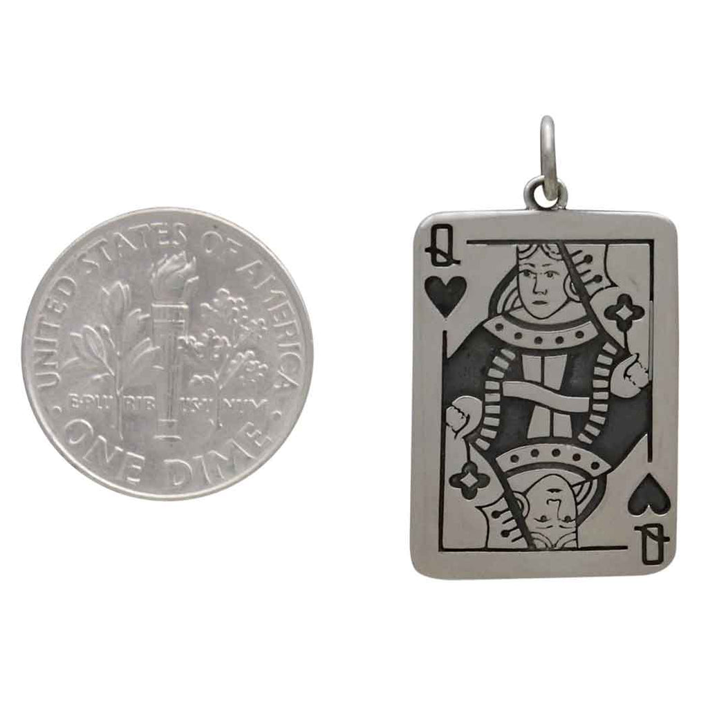Collier Reine de Cœur en argent sterling – Pendentif carte à jouer sur chaîne de 45 cm