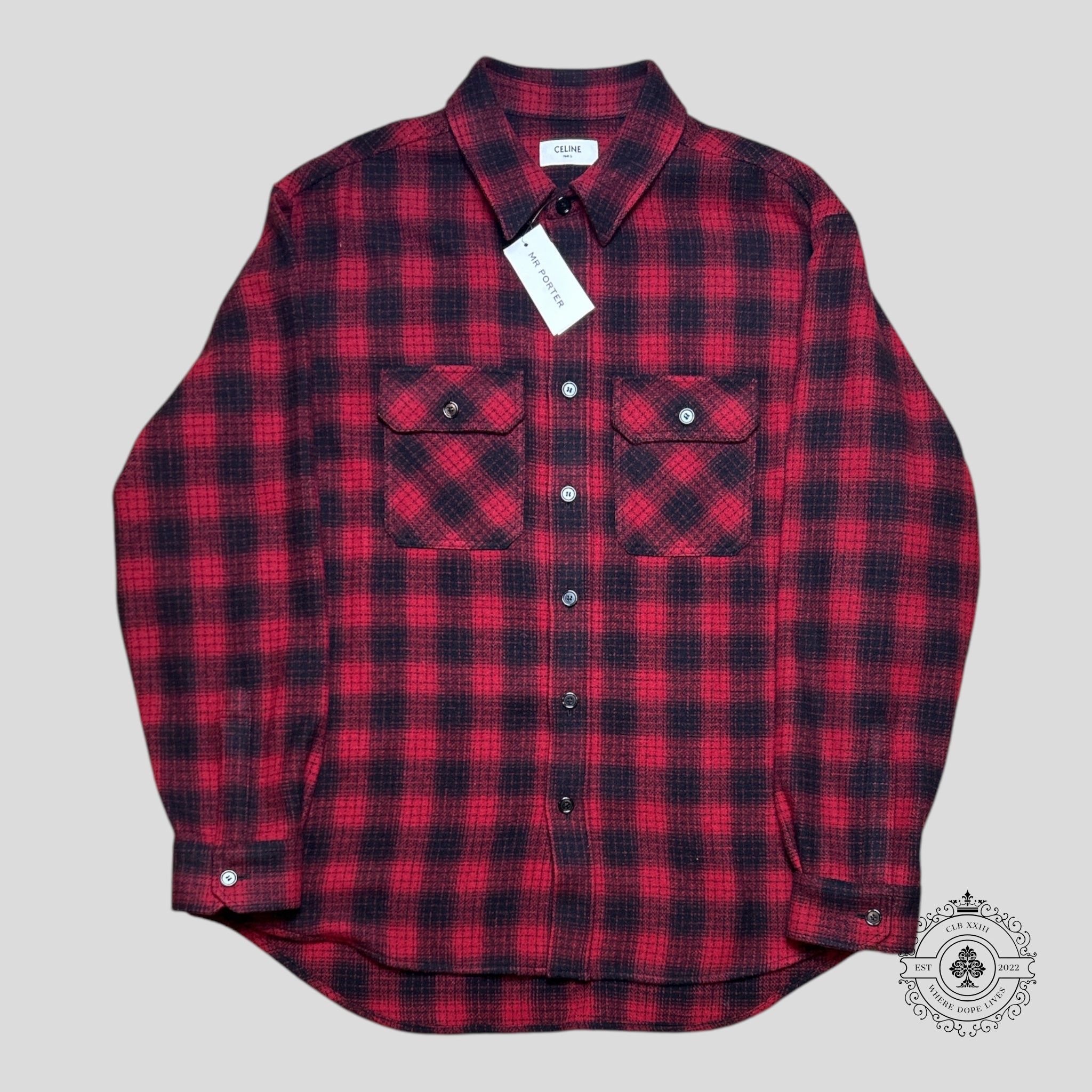 Chemise oversize Celine en flanelle de laine lourde rouge/noire