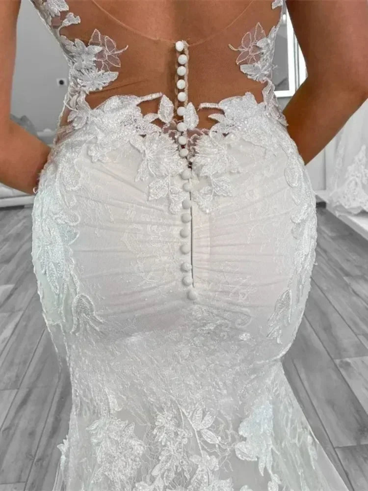 Robes de mariée bohème sirène pour femmes Robe de mariée à col en V dos ouvert en dentelle à fines bretelles Vestidos De Novia Personnalisés