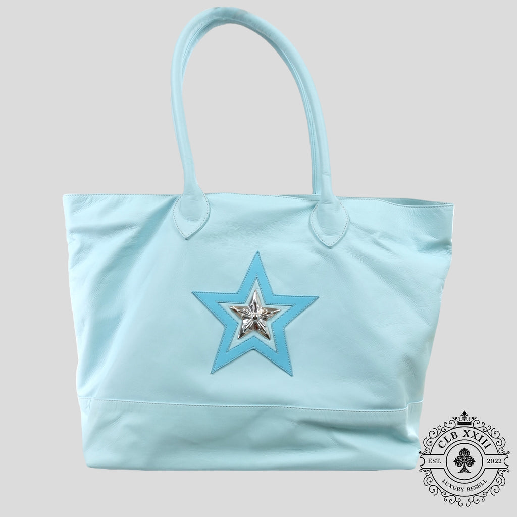 Sac fourre-tout en cuir Chrome Hearts avec étoile, couleur bleue