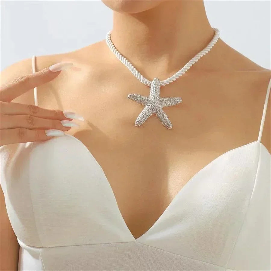 Collier ras du cou pendentif étoile de mer oversized style bohème en métal pour femme, chaîne épaisse blanche, bijou Y2K d'été, style punk