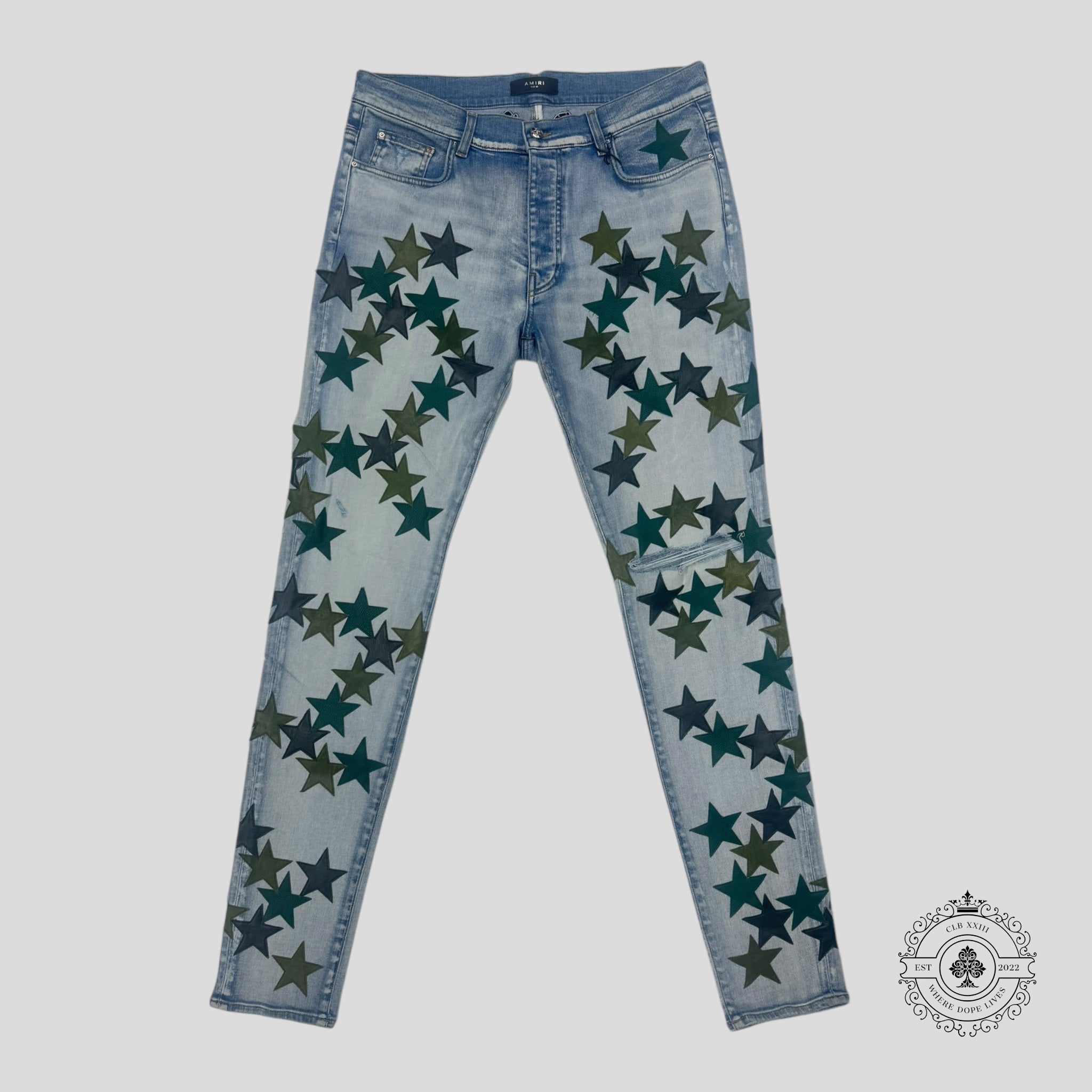 Jean Amiri Chemist Star Patch Indigo clair / Vert