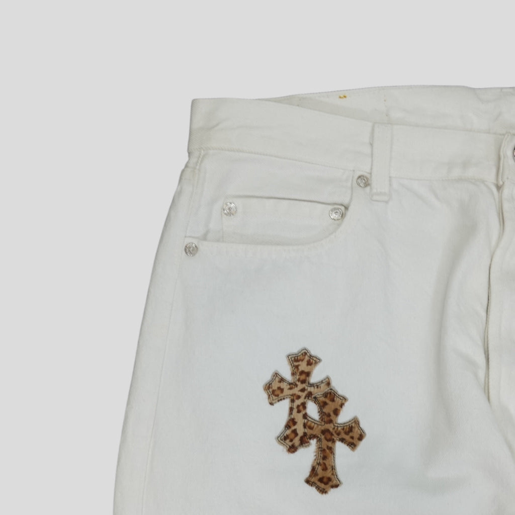 Jean Chrome Hearts Levis Cross Patch Blanc / Léopard