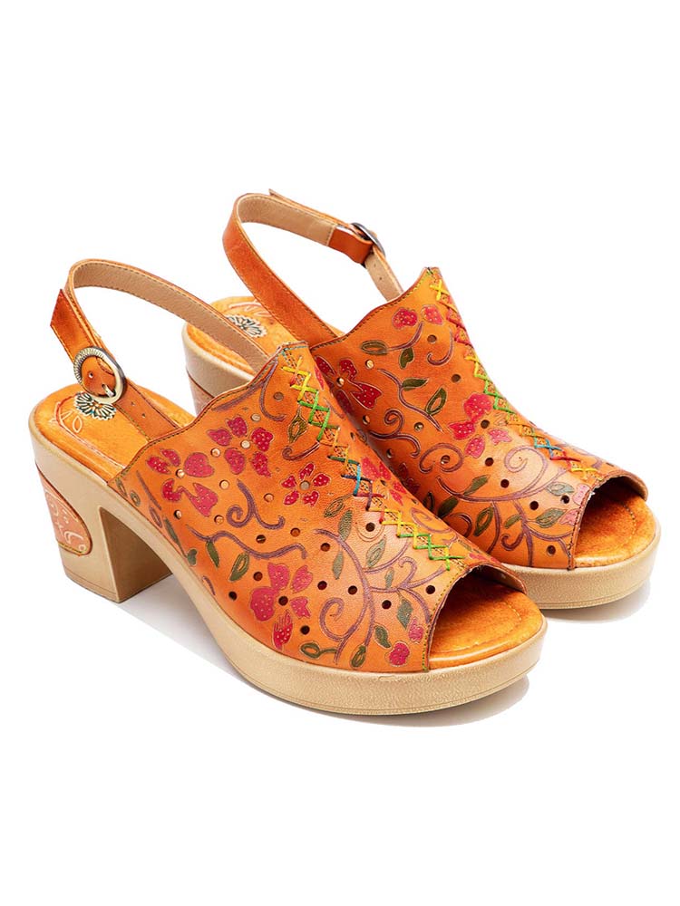 Sandales à talons hauts en cuir véritable à bout ouvert