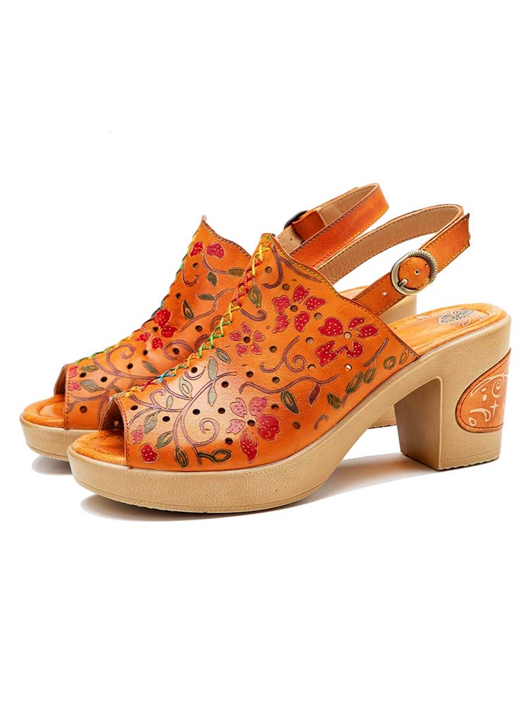 Sandales à talons hauts en cuir véritable à bout ouvert