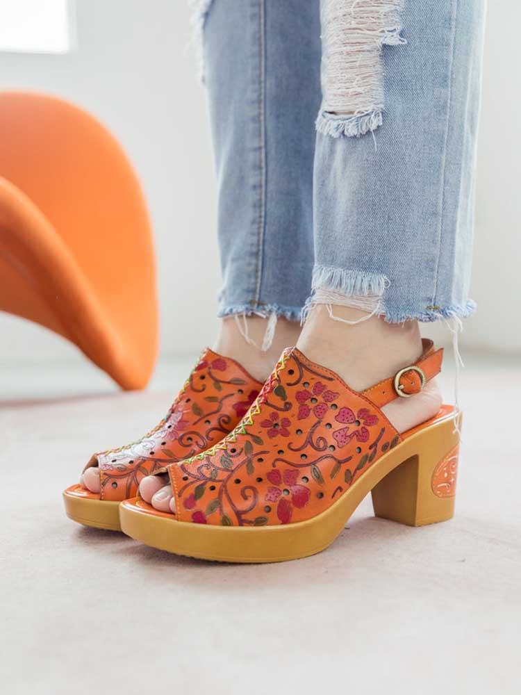 Sandales à talons hauts en cuir véritable à bout ouvert