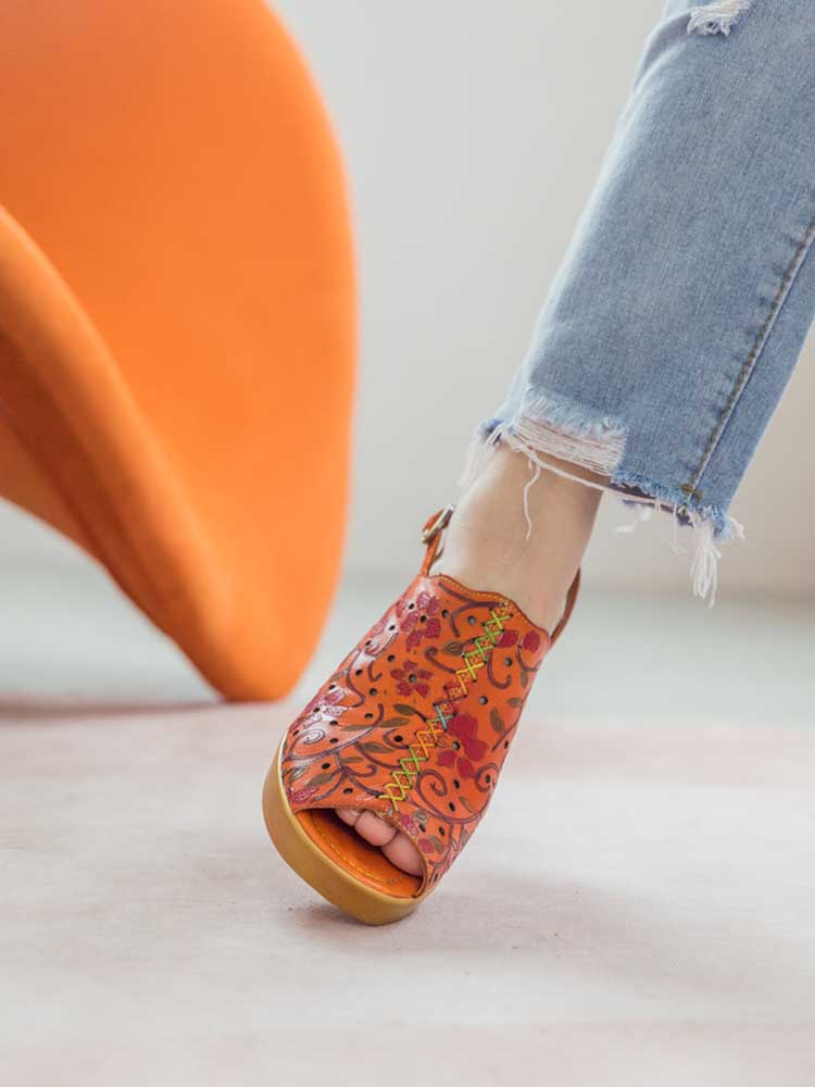 Sandales à talons hauts en cuir véritable à bout ouvert