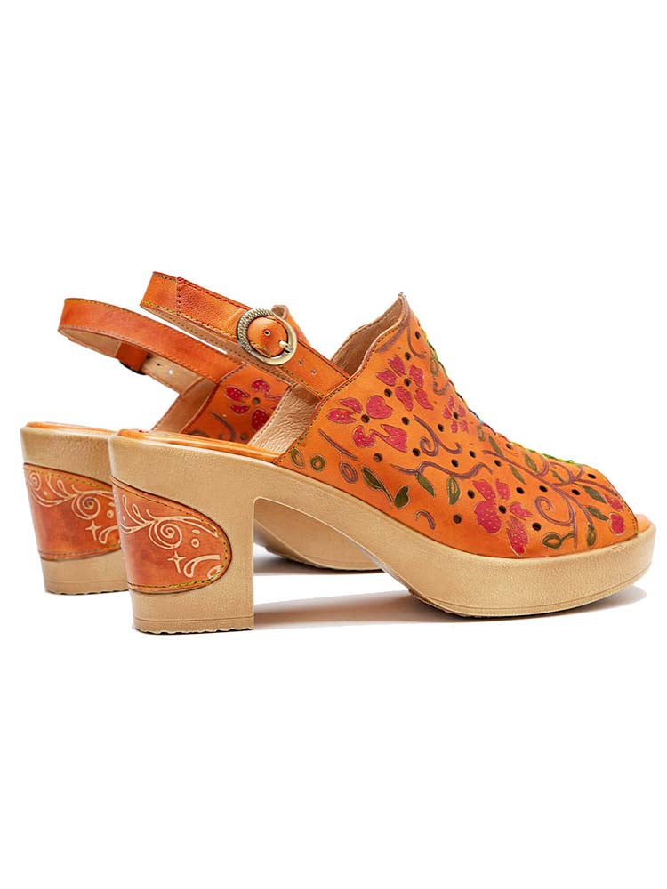Sandales à talons hauts en cuir véritable à bout ouvert