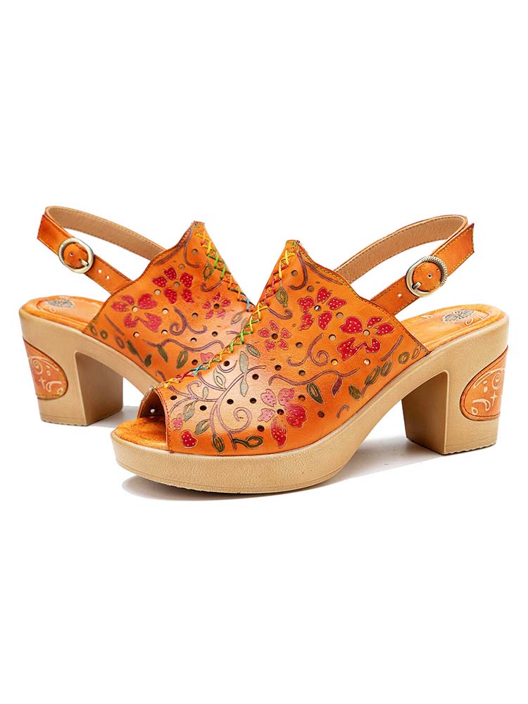Sandales à talons hauts en cuir véritable à bout ouvert