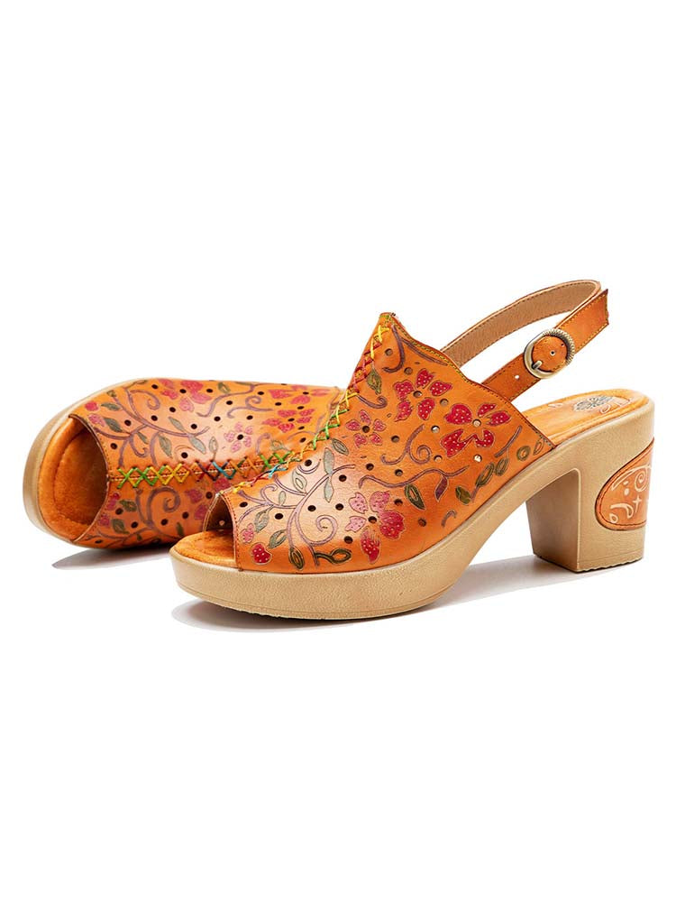 Sandales à talons hauts en cuir véritable à bout ouvert