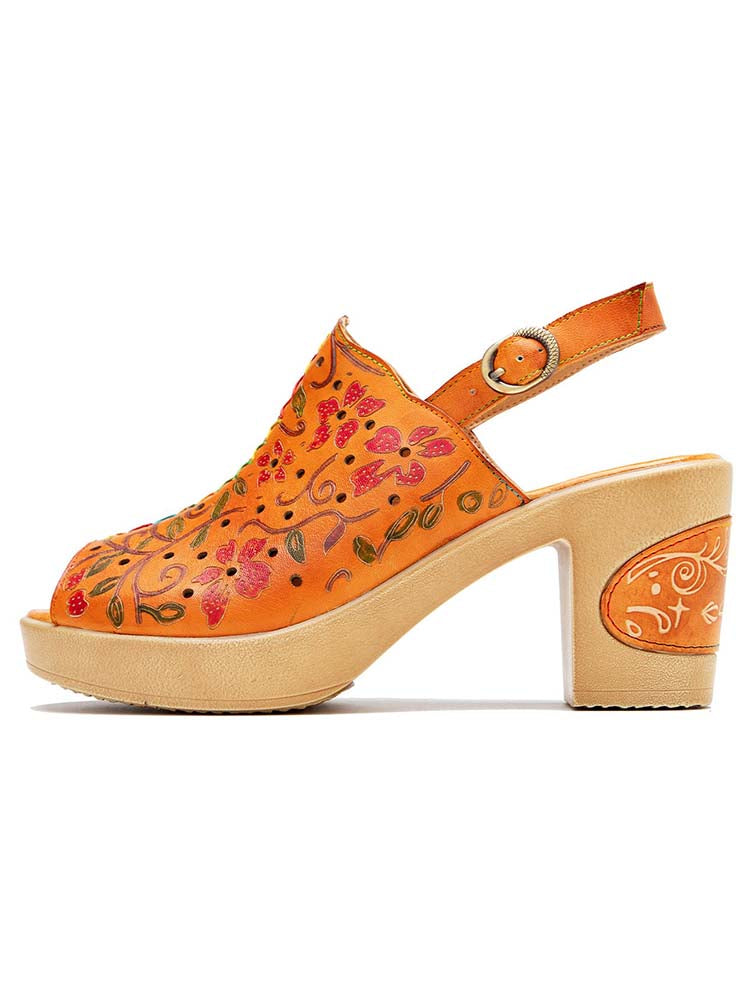Sandales à talons hauts en cuir véritable à bout ouvert