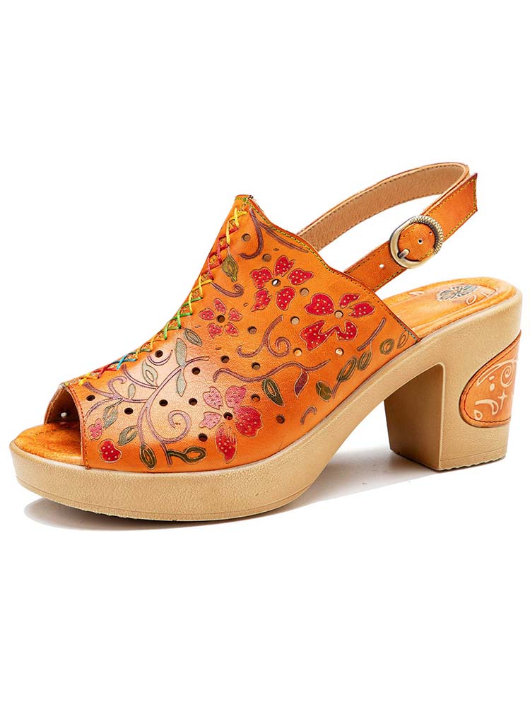 Sandales à talons hauts en cuir véritable à bout ouvert