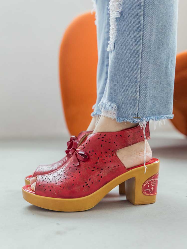 Sandales creuses à bouche de poisson faites à la main de style vintage
