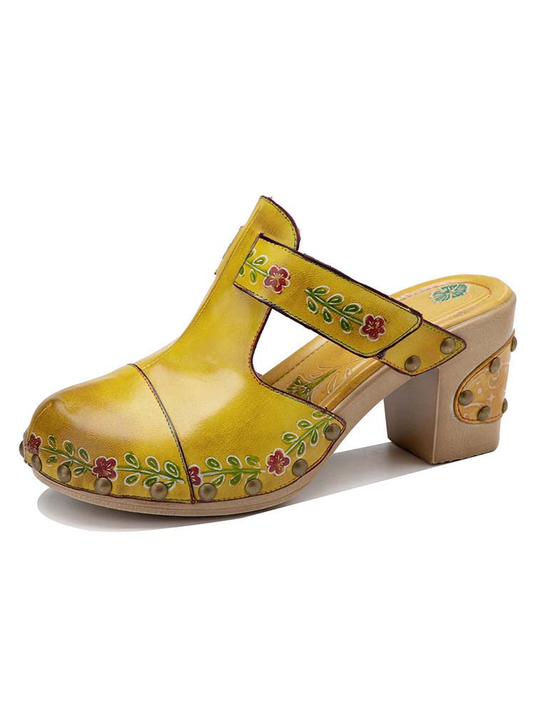 Chaussons Floraux Vintage Faits Main à Bout Rond