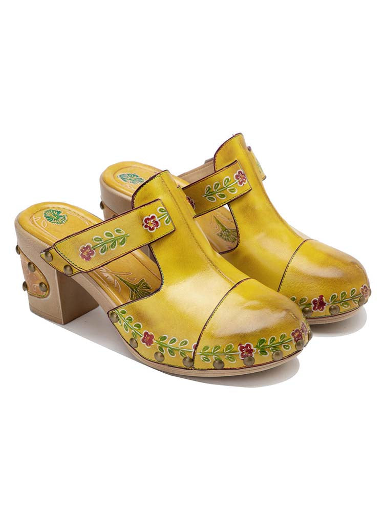 Chaussons Floraux Vintage Faits Main à Bout Rond