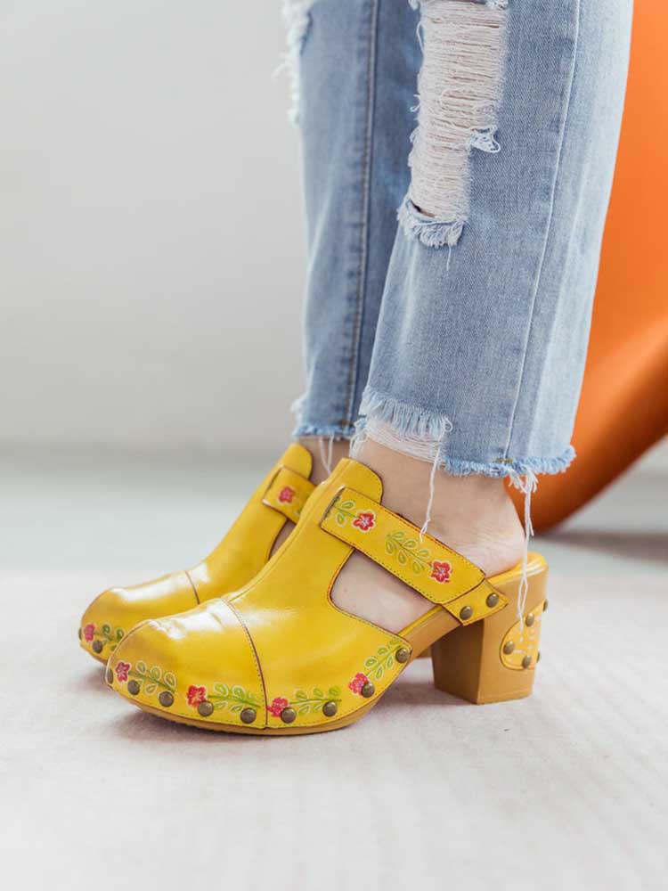 Chaussons Floraux Vintage Faits Main à Bout Rond