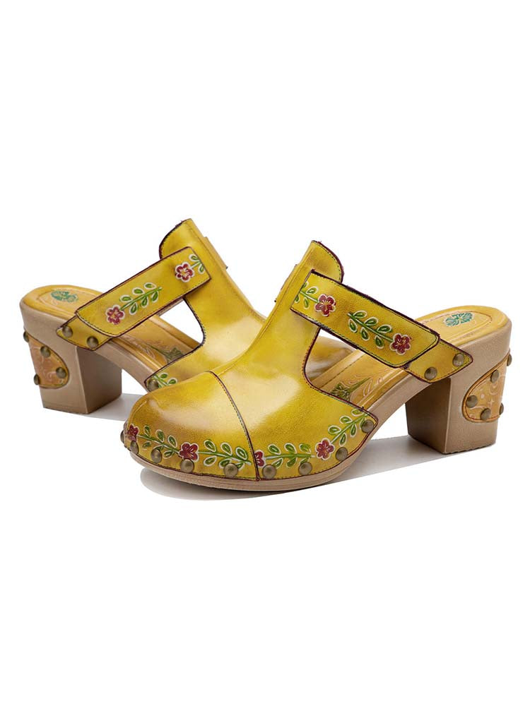 Chaussons Floraux Vintage Faits Main à Bout Rond