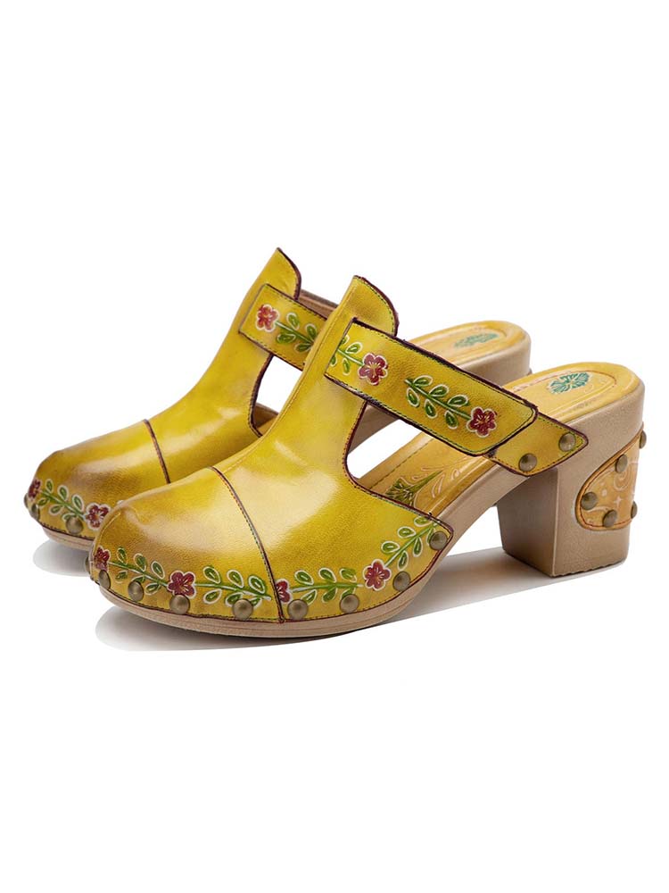 Chaussons Floraux Vintage Faits Main à Bout Rond