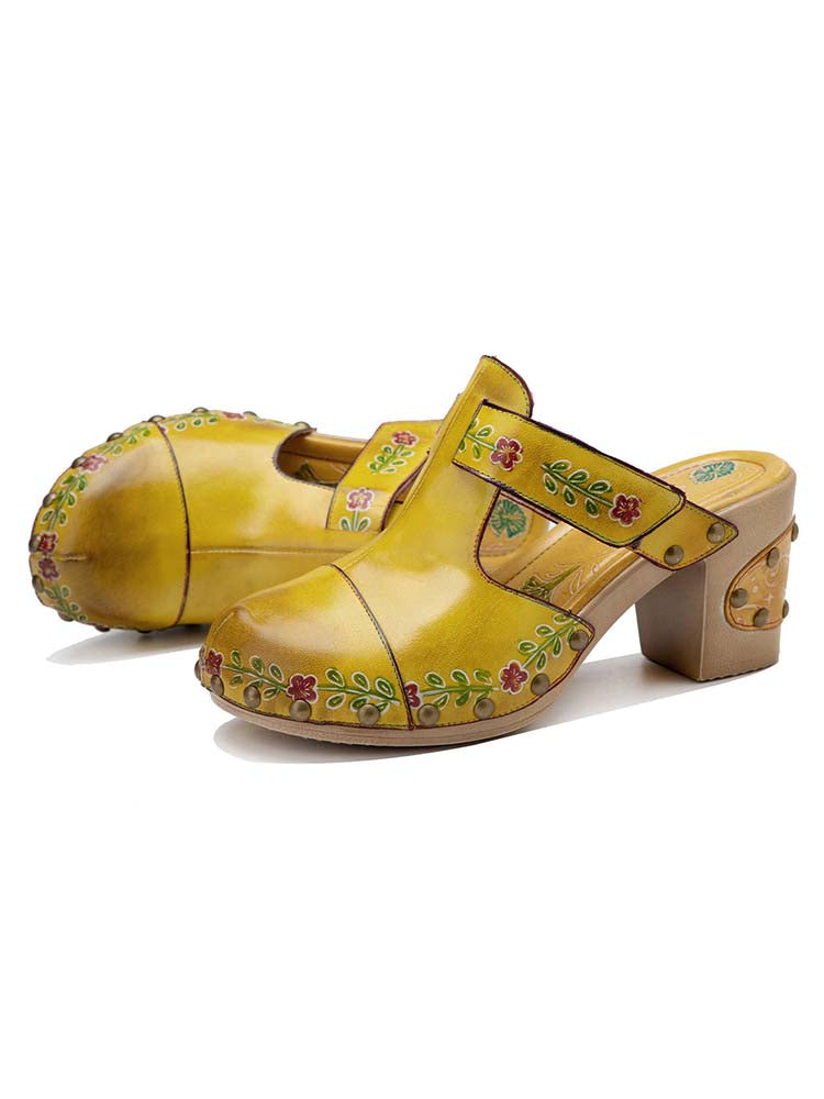 Chaussons Floraux Vintage Faits Main à Bout Rond