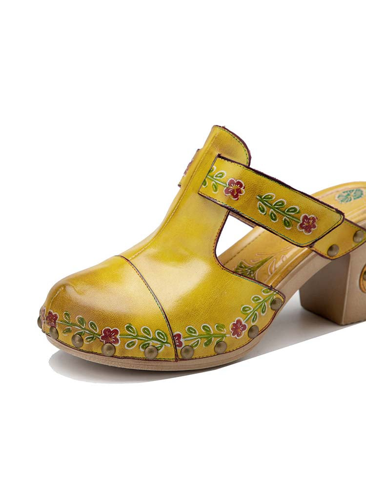 Chaussons Floraux Vintage Faits Main à Bout Rond