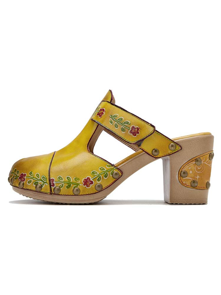 Chaussons Floraux Vintage Faits Main à Bout Rond