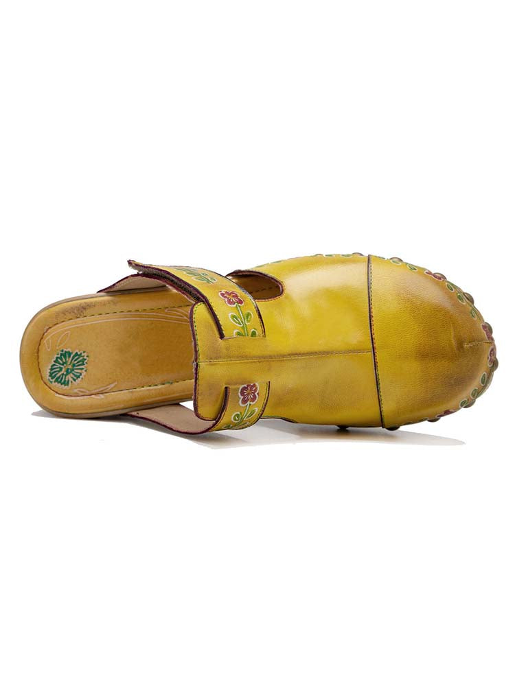 Chaussons Floraux Vintage Faits Main à Bout Rond