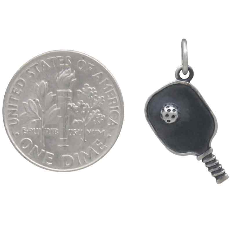 Breloque raquette de pickleball - Pendentif sportif - Collier en argent sterling - Bijoux faits à la main