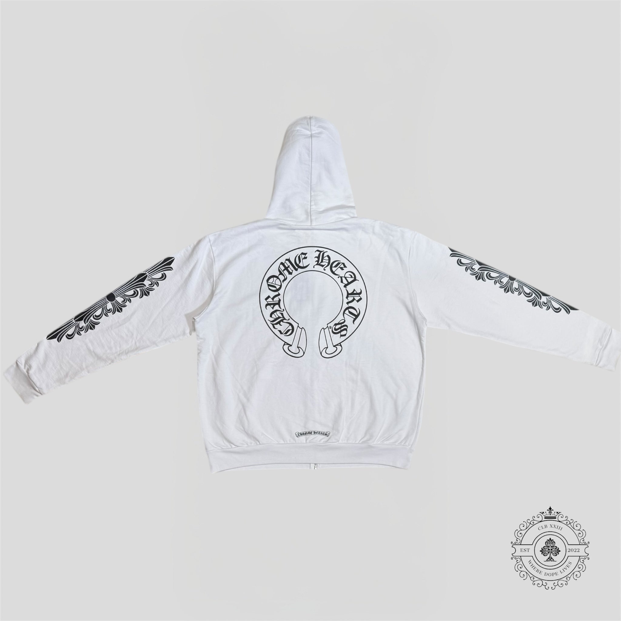 Sweat à capuche zippé Chrome Hearts Horseshoe blanc