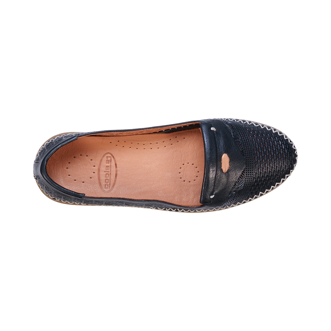 Ballerines perforées en cuir noir et gingembre